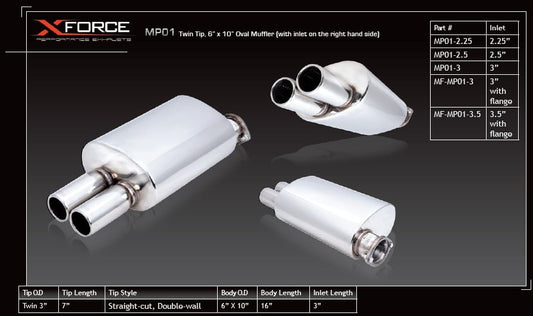 XFORCE UNIVERSAL TWIN TIP MUFFLER EXHAUST 3.5" INLET